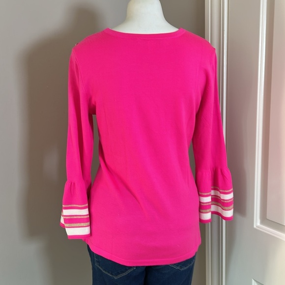 Lilly Pulitzer Callee Sweater Pink Flounce Ruffle Sleeve Gold Buttons Crewneck M - Picture 8 of 13